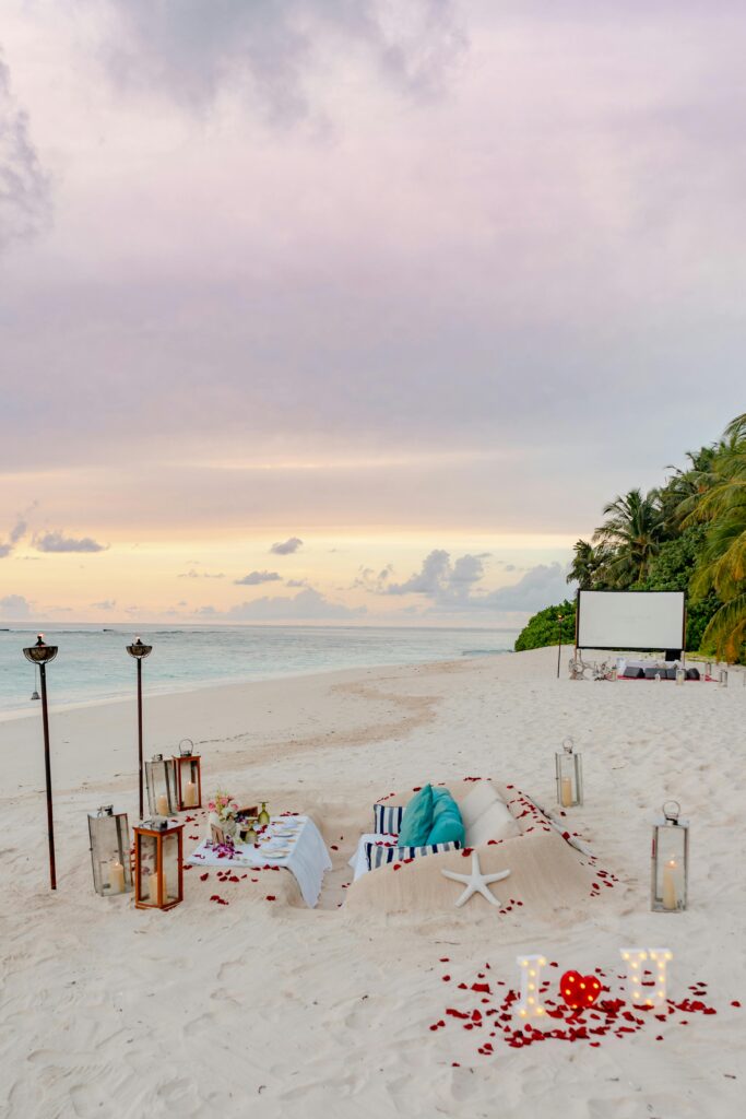 romantic sunset dinner on beach