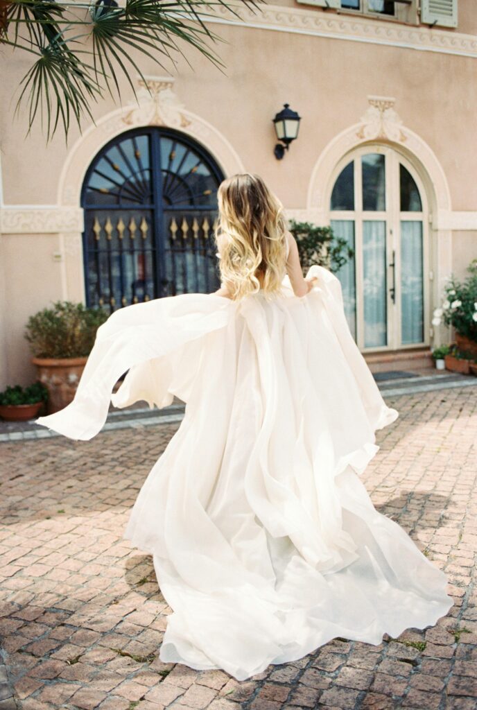 bride in flowy gown